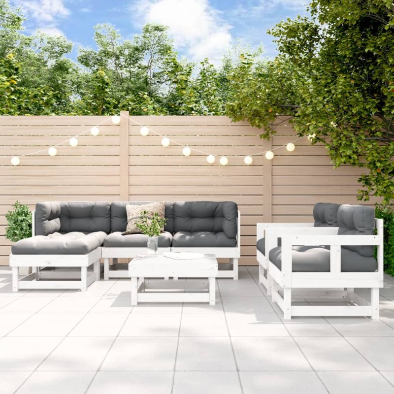 7 pcs conjunto lounge de jardim pinho maciço branco-Conjuntos de jardim-Home Retail