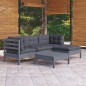 5 pcs conjunto lounge de jardim c/ almofadões pinho cinza