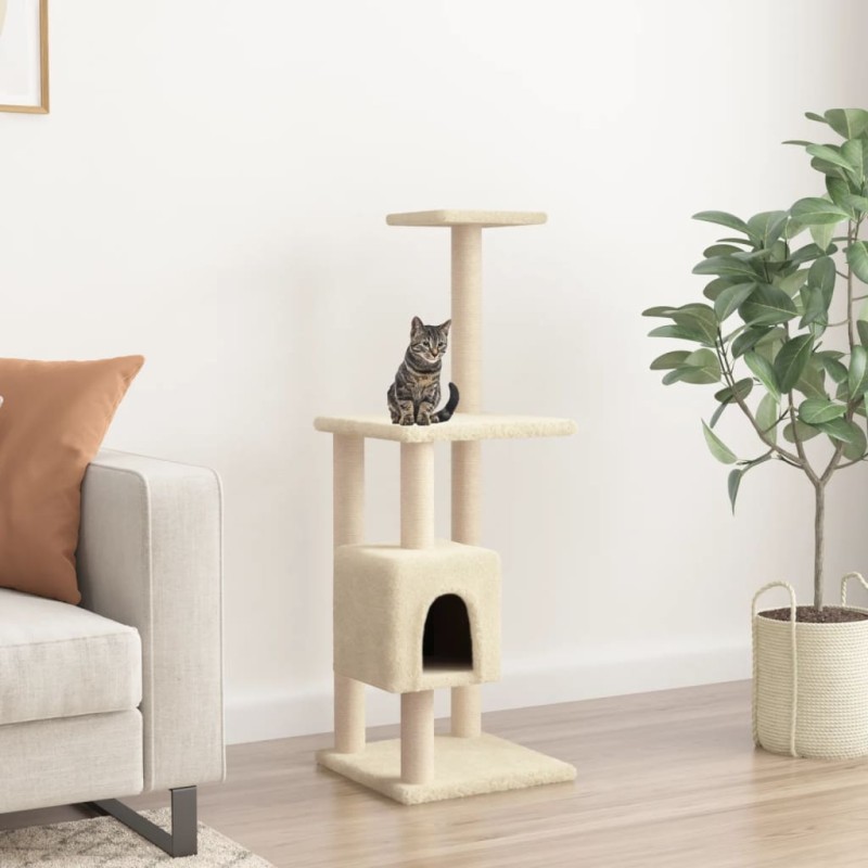 Árvore para gatos c/ postes arranhadores sisal 104 cm cor creme-Móveis para gatos-Home Retail