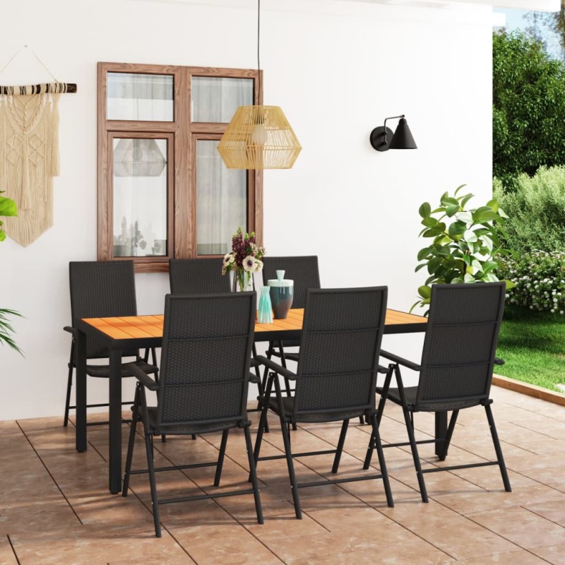 7 pcs conjunto de jantar para jardim preto e castanho-Conjuntos de jardim-Home Retail