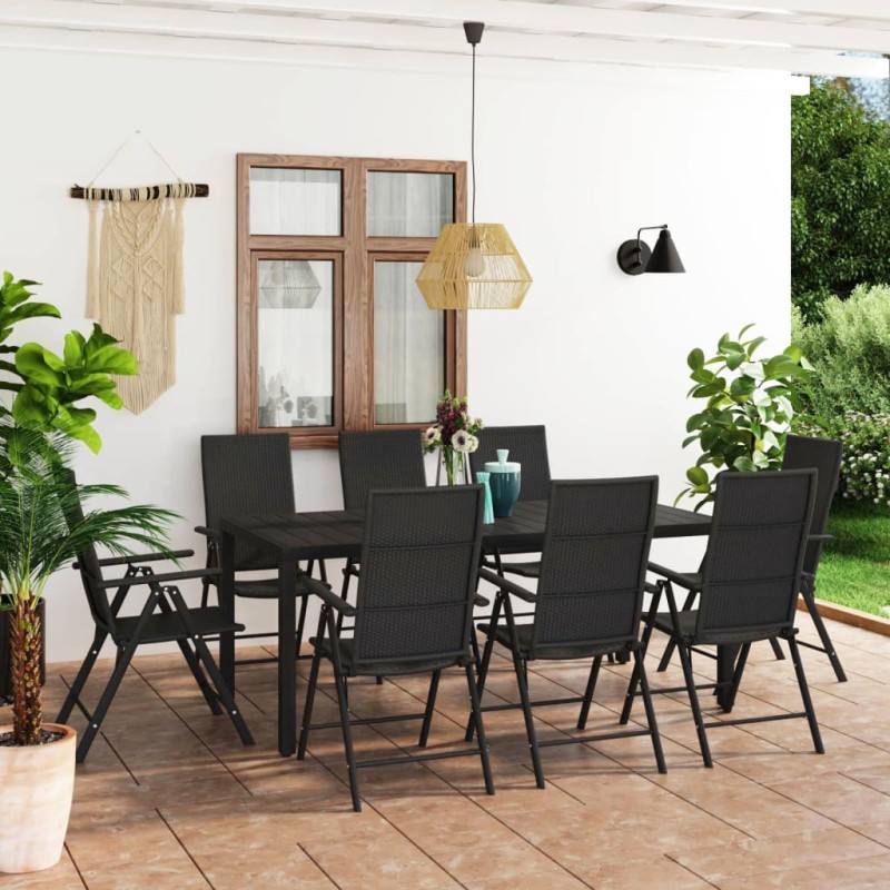 9 pcs conjunto de jantar para jardim preto-Conjuntos de jardim-Home Retail