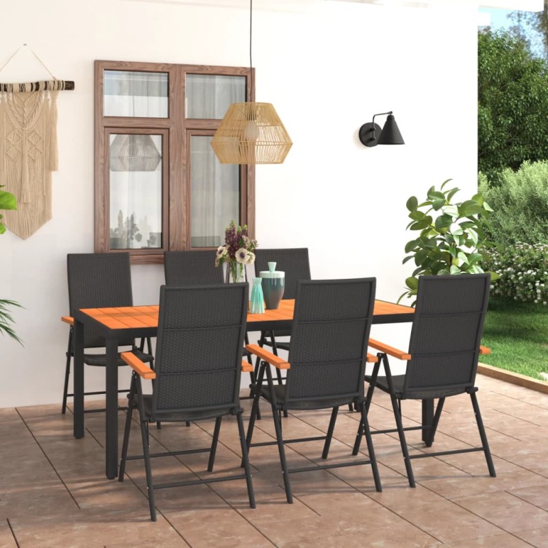 7 pcs conjunto de jantar para jardim preto e castanho-Conjuntos de jardim-Home Retail