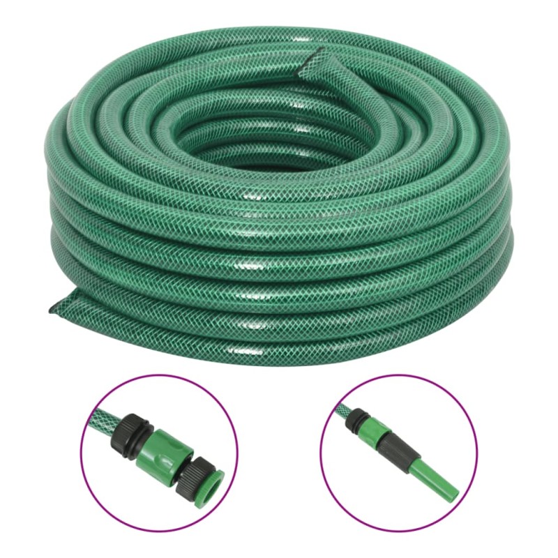 VidaXL Mangueira de jardim com conjunto de encaixe 0,9" 50 m PVC verde-Mangueiras de jardim-Home Retail