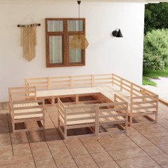 11 pcs conjunto lounge de jardim pinho maciço