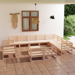 13 pcs conjunto lounge de jardim pinho maciço