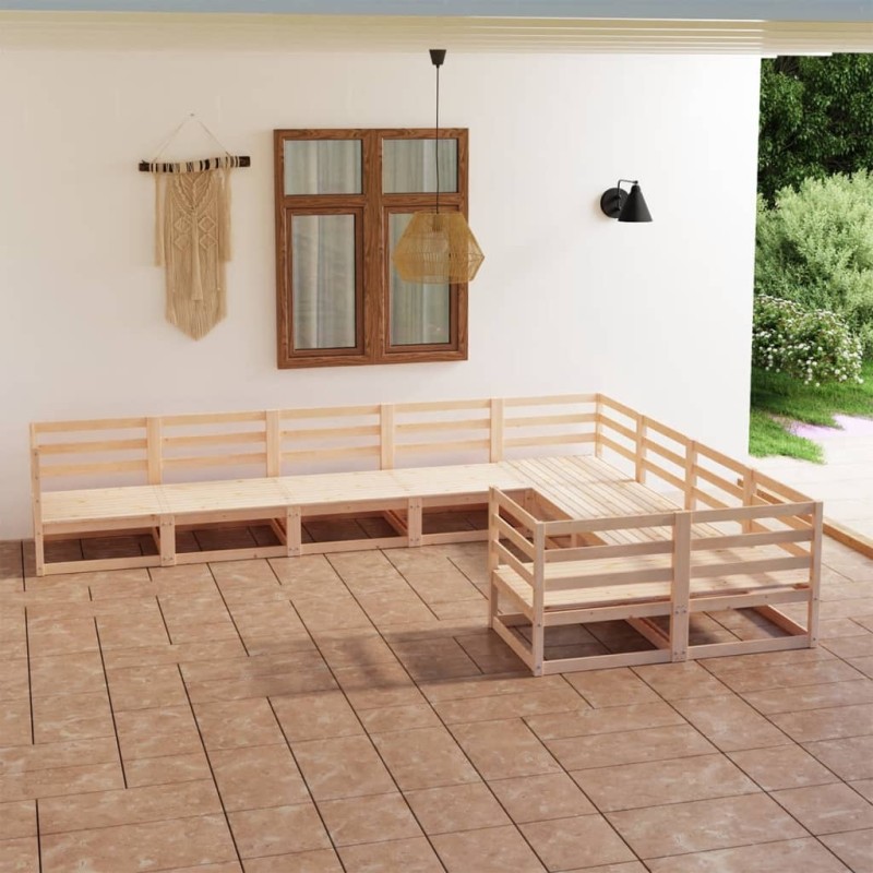 9 pcs conjunto lounge de jardim pinho maciço-Conjuntos de jardim-Home Retail