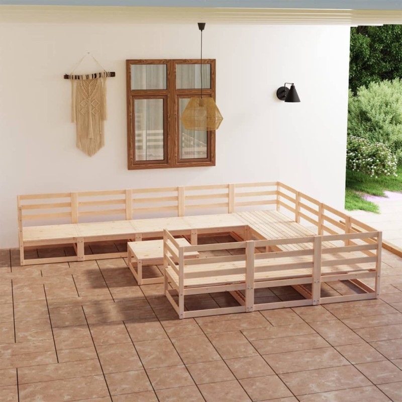 11 pcs conjunto lounge de jardim pinho maciço-Conjuntos de jardim-Home Retail