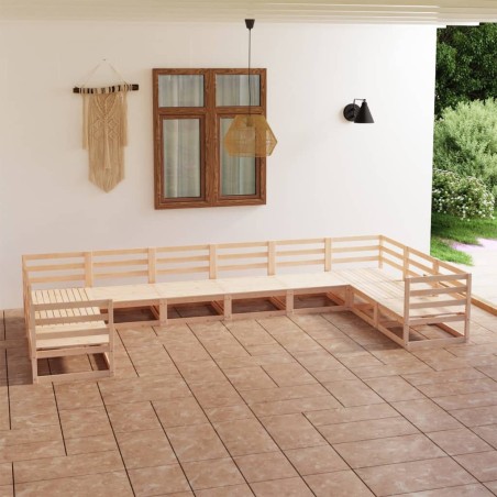 10 pcs conjunto lounge de jardim pinho maciço