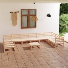 11 pcs conjunto lounge de jardim pinho maciço