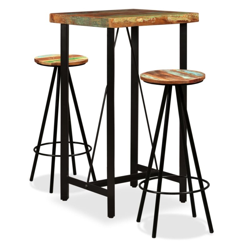 Conjunto de bar 3 pcs madeira recuperada maciça-Conjuntos de móveis para cozinha e sala de jantar-Home Retail