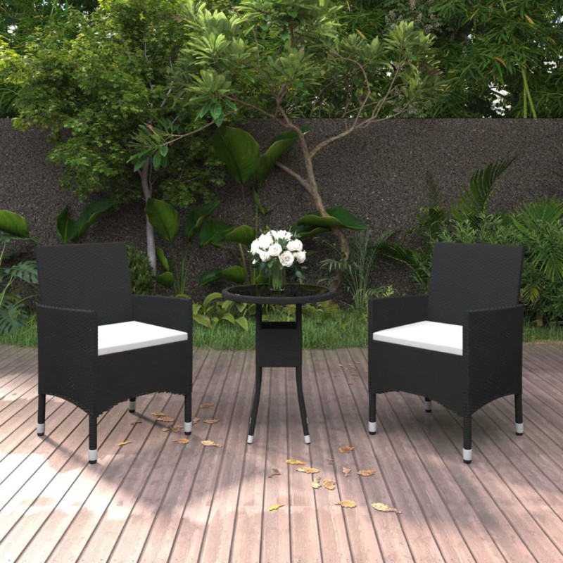 3 pcs conjunto de jantar para jardim vime PE preto-Conjuntos de jardim-Home Retail