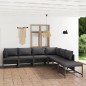 7 pcs conjunto lounge de jardim c/ almofadões vime PE cinzento