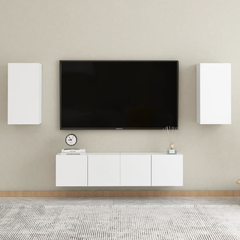 4 pcs conjunto de móveis de TV contraplacado branco-Móveis de TV-Home Retail