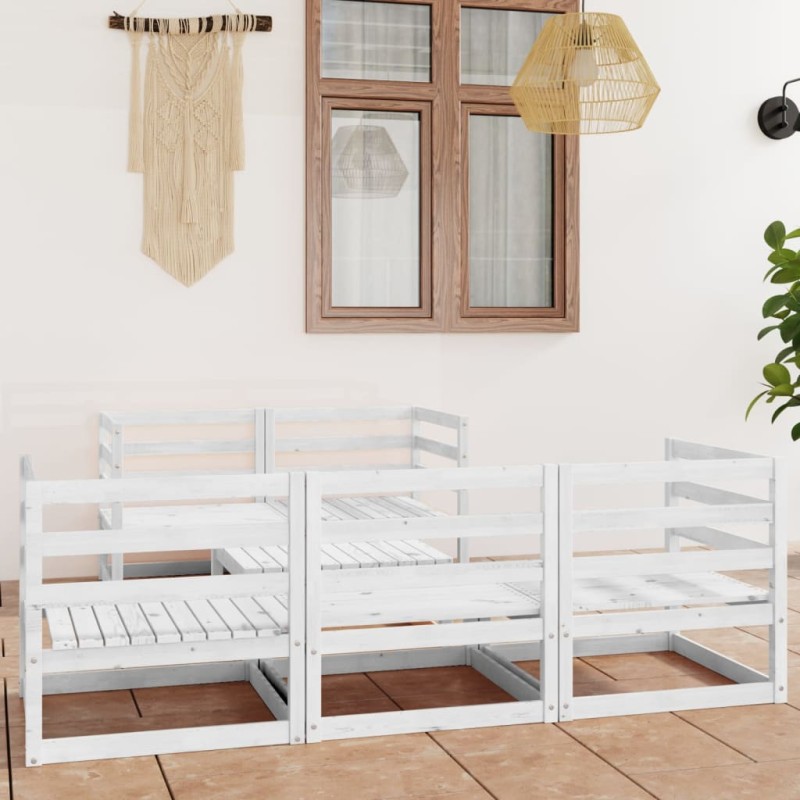 6 pcs conjunto lounge de jardim pinho maciço branco-Conjuntos de jardim-Home Retail