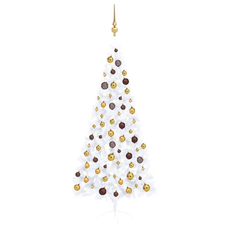 Meia árvore Natal artificial pré-iluminada c/ bolas branco-Árvores de Natal-Home Retail