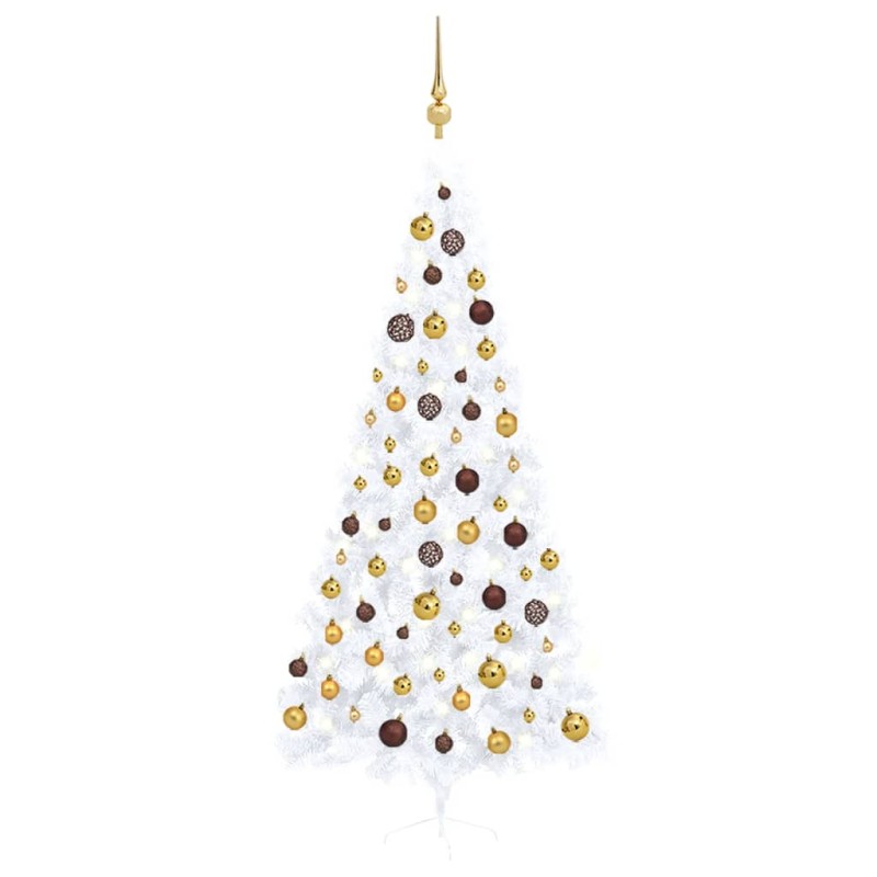 Meia árvore Natal artificial pré-iluminada c/ bolas branco-Árvores de Natal-Home Retail