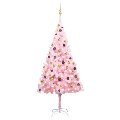 Árvore Natal artificial pré-iluminada c/ bolas PVC rosa