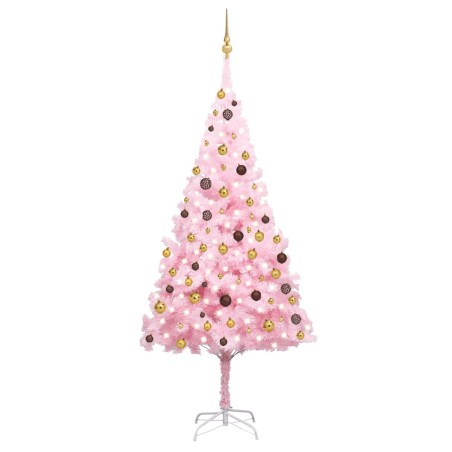 Árvore Natal artificial pré-iluminada c/ bolas PVC rosa