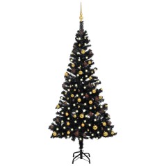 Árvore Natal artificial pré-iluminada c/ bolas PVC preto