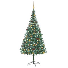 Árvore Natal artificial pré-iluminada c/ bolas e pinhas 210 cm