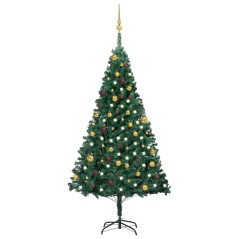 Árvore Natal artificial pré-iluminada c/ bolas 180 cm PVC verde