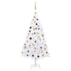 Árvore Natal artificial pré-iluminada c/ bolas PVC branco