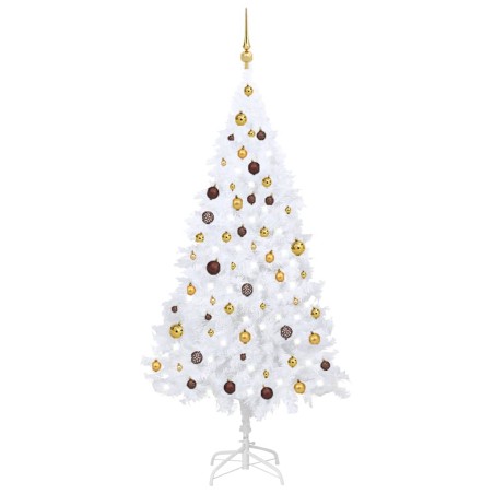 Árvore Natal artificial pré-iluminada c/ bolas PVC branco