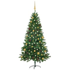 Árvore Natal artificial pré-iluminada c/ bolas 180 cm verde