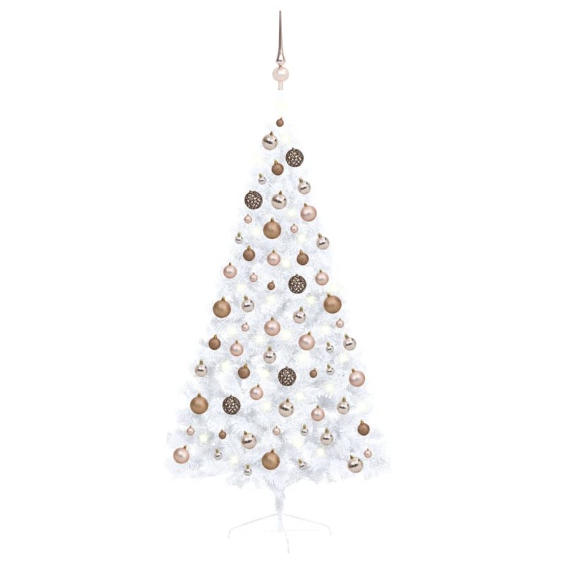 Meia árvore Natal artificial pré-iluminada c/ bolas branco-Árvores de Natal-Home Retail