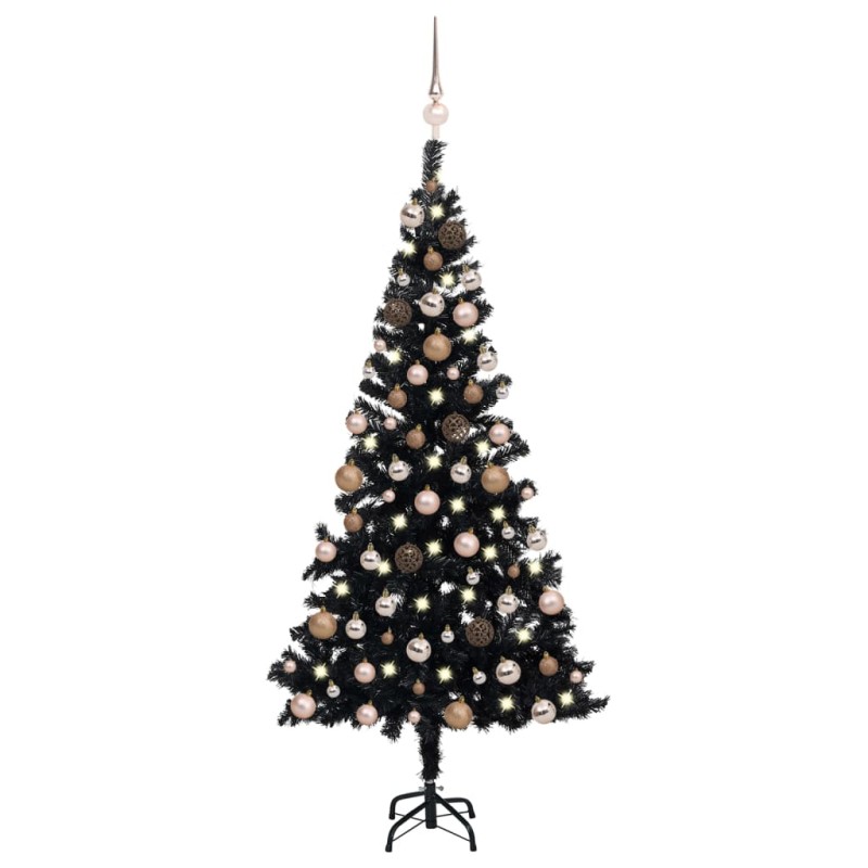 Árvore Natal artificial pré-iluminada c/ bolas PVC preto-Árvores de Natal-Home Retail