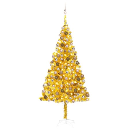 Árvore Natal artificial pré-iluminada c/bolas 240cm PET dourado