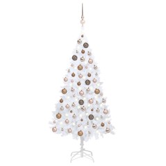 Árvore Natal artificial pré-iluminada c/ bolas 150cm PVC branco