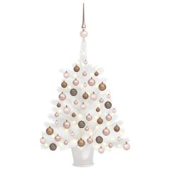 Árvore Natal artificial pré-iluminada c/ bolas branco