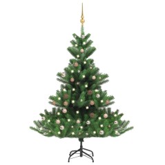 Árvore Natal artificial LEDs/bolas 150cm abeto caucasiano verde