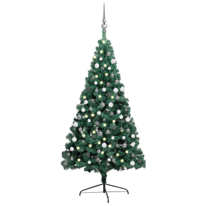 Meia árvore Natal artificial pré-iluminada c/ bolas verde-Árvores de Natal-Home Retail