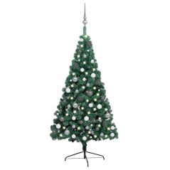 Meia árvore Natal artificial pré-iluminada c/ bolas verde