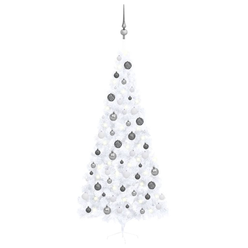 Meia árvore Natal artificial pré-iluminada c/ bolas branco-Árvores de Natal-Home Retail