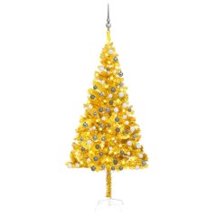 Árvore Natal artificial pré-iluminada c/bolas 180cm PET dourado