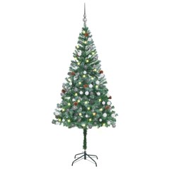 Árvore Natal artificial pré-iluminada c/ bolas e pinhas 180 cm