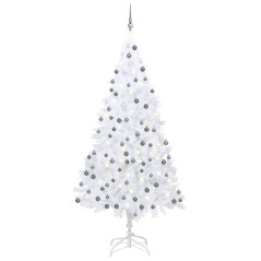 Árvore Natal artificial pré-iluminada c/ bolas PVC branco