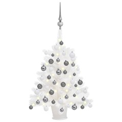 Árvore Natal artificial pré-iluminada c/ bolas branco