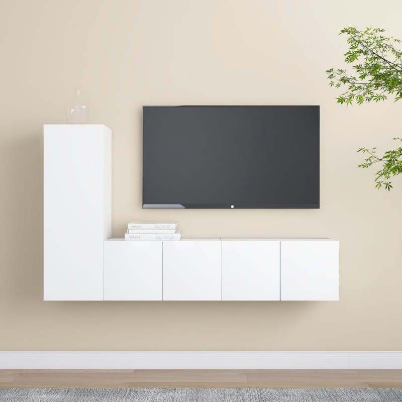 3 pcs conjunto de móveis de TV derivados de madeira branco-Móveis de TV-Home Retail