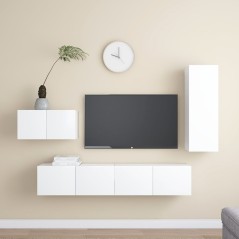 4 pcs conjunto de móveis de TV derivados de madeira branco