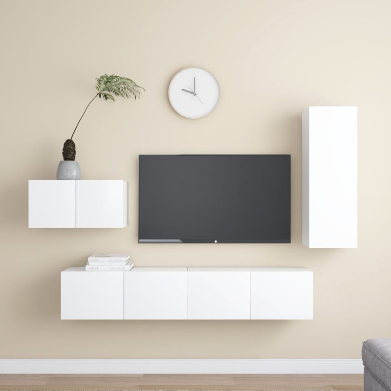 4 pcs conjunto de móveis de TV derivados de madeira branco-Móveis de TV-Home Retail