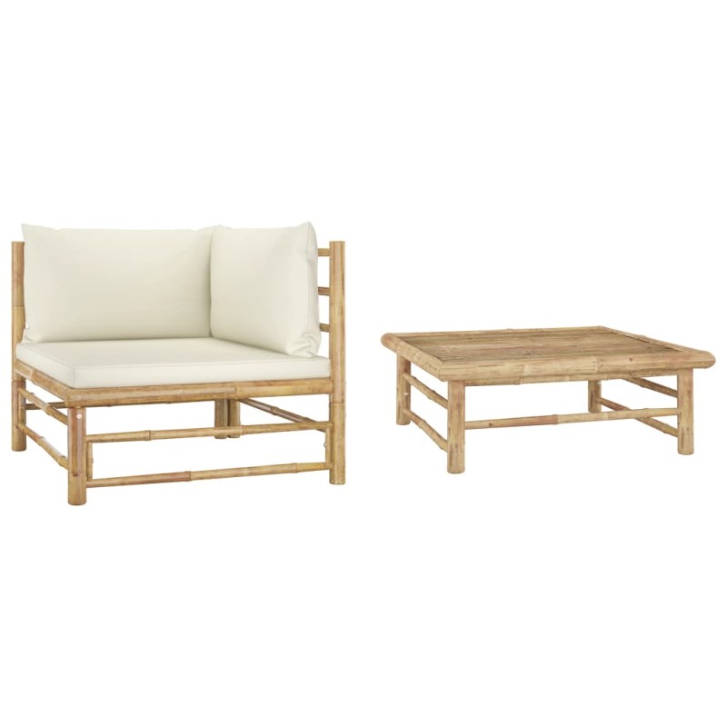 2 pcs conj. lounge p/ jardim em bambu c/ almofadões branco nata-Unidades de sofá com módulos externos-Home Retail