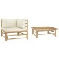 2 pcs conj. lounge p/ jardim em bambu c/ almofadões branco nata