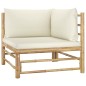 2 pcs conj. lounge p/ jardim em bambu c/ almofadões branco nata