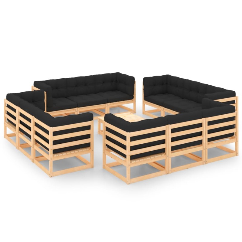 13 pcs conjunto lounge de jardim c/ almofadões pinho maciço-Conjuntos de jardim-Home Retail