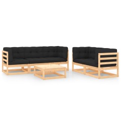 6 pcs conjunto lounge de jardim c/ almofadões pinho maciço