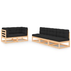 5 pcs conjunto lounge de jardim c/ almofadões pinho maciço